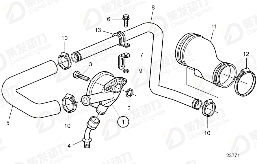 volvo penta Breather pipe 21065854 Drawing